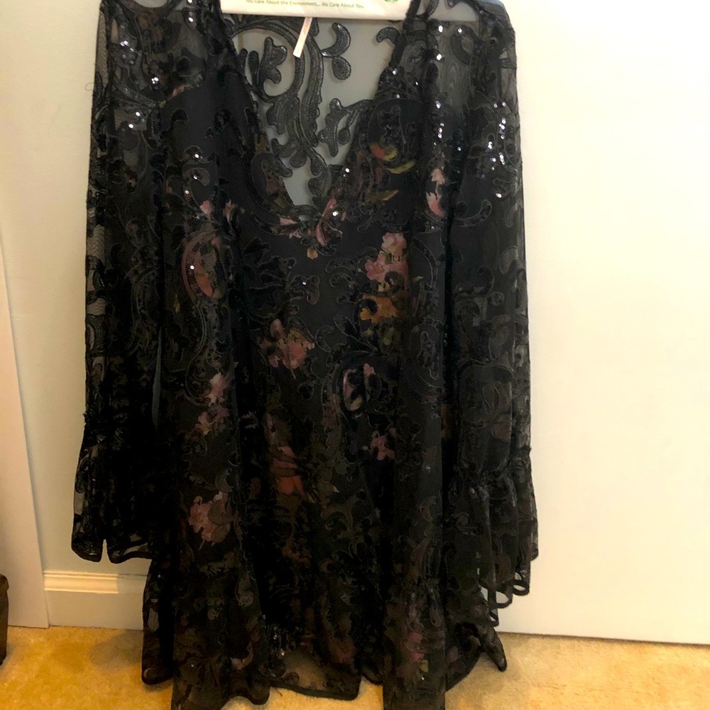 NWT Free People Black Lace Babydoll Dress